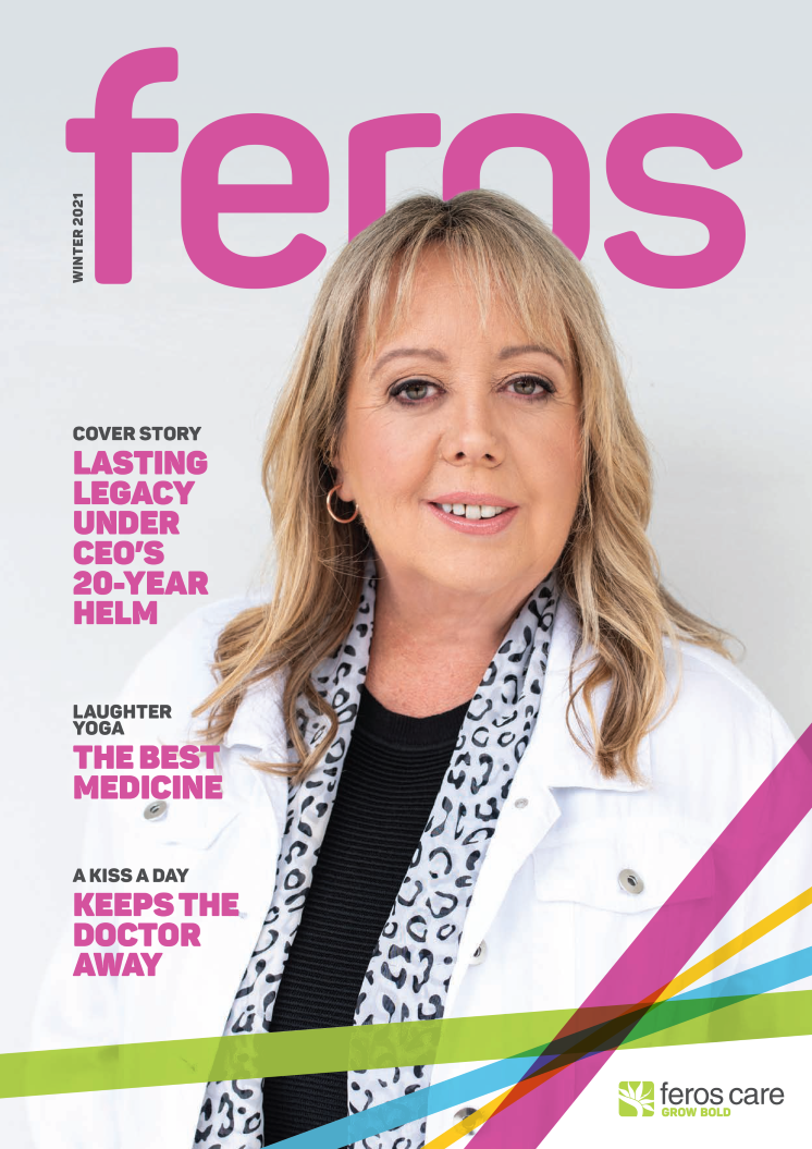 Middle aged woman on the cover of Feros Magazine