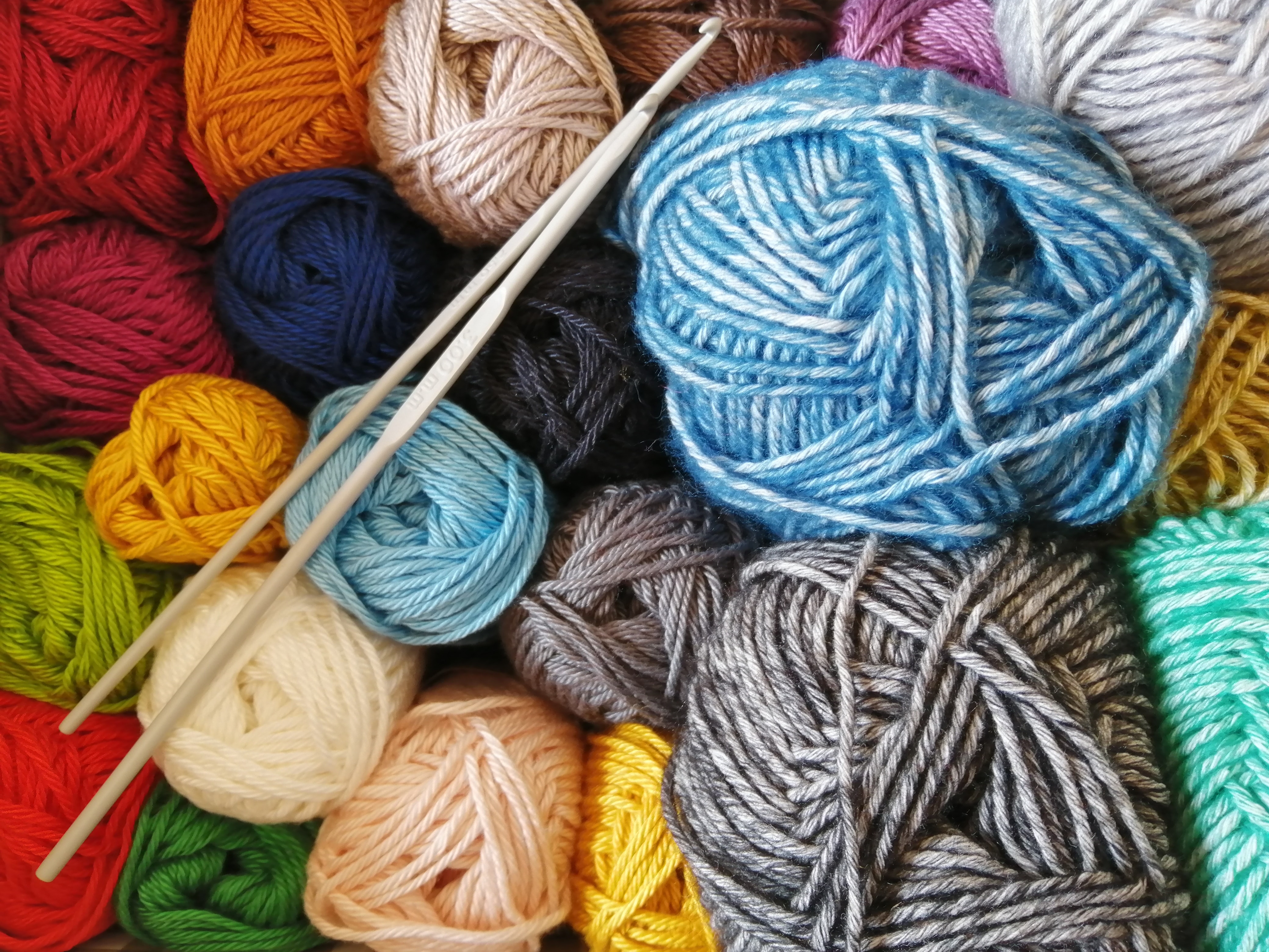 Bunch of colourful knitting yarns