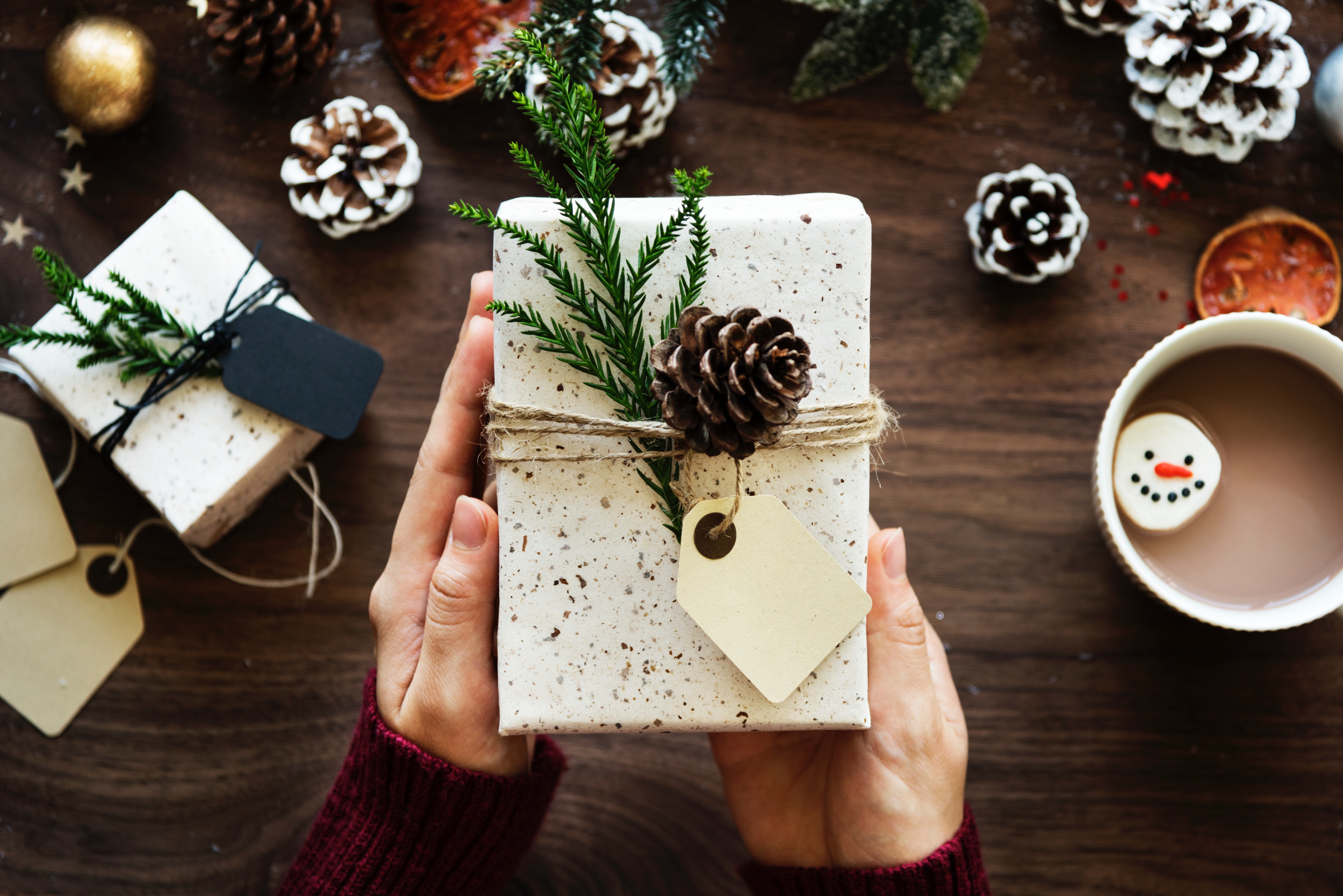 Christmas present in white wrapping