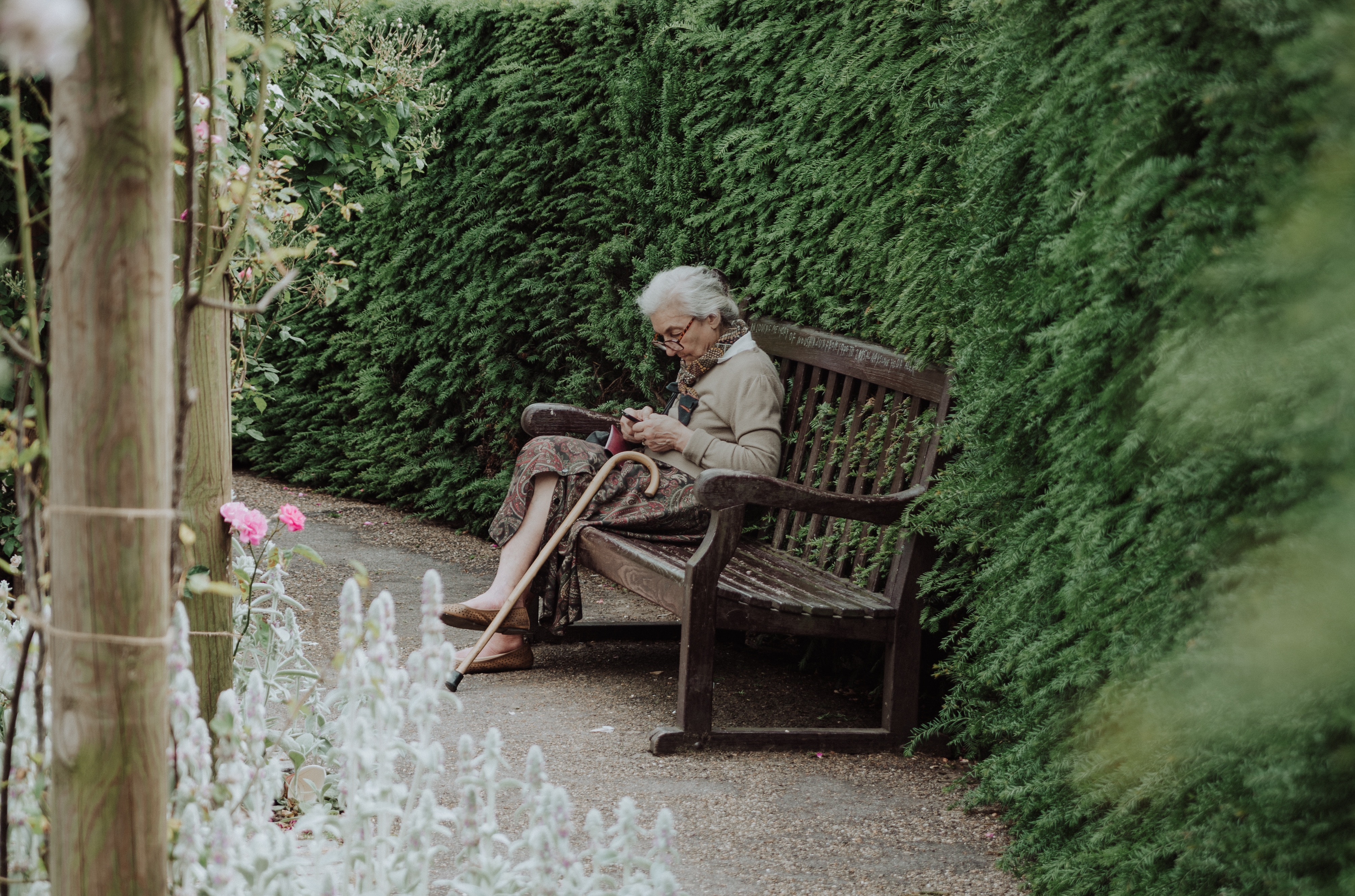 Lady on bench in park